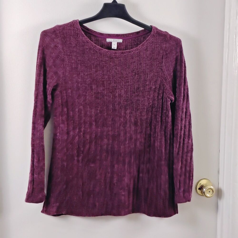Dana Buchman Ribbed Knit Tunic  Sweater Size Large Maroon Long Sleeve Top